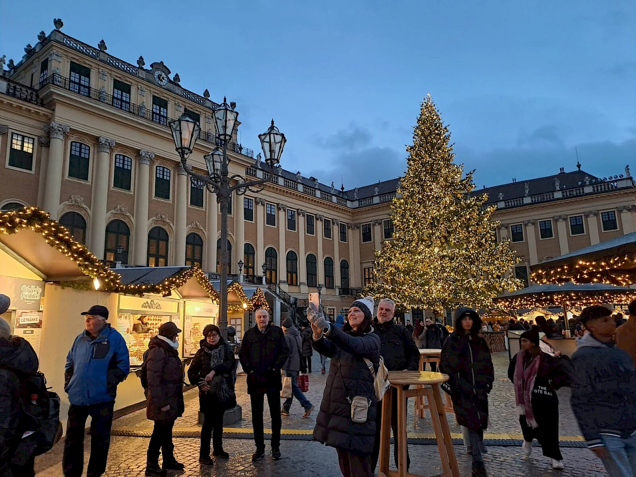 Il mercatino natalizio nella corte del Castello di Schönbrunn, con il grande albero illuminato